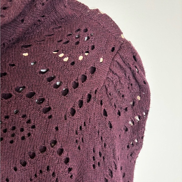 Free People Shoot From The Heart Plum Turtleneck Sweater Bell Sleeve Boho sz M - Picture 5 of 13